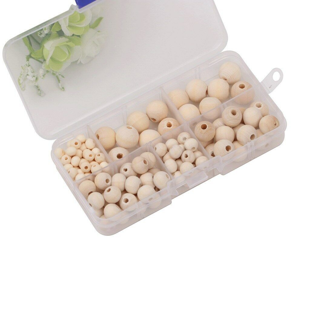 148Pcs Round Wood Spacer Bead Natural Unfinished Wooden Beads Ball Teething