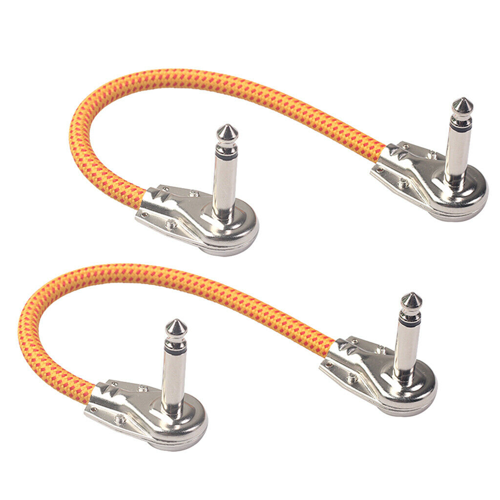 2pcs 6.35mm Angled Male to Male Guitar Effect Pedal Patch Nickel Plated Plug