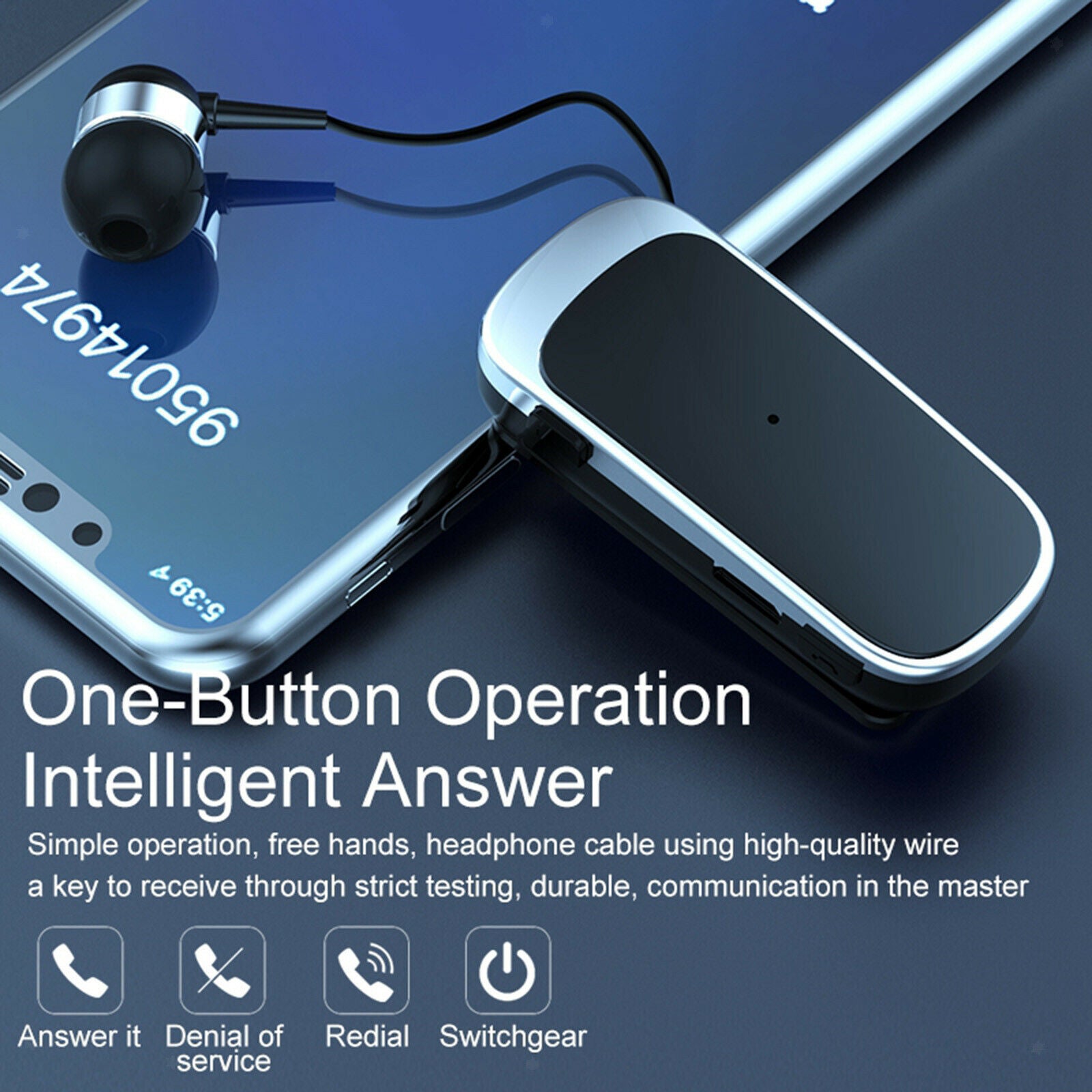 Fineblue Mini Bluetooth Headset Stereo Headphone Clip Earphone Black No Box