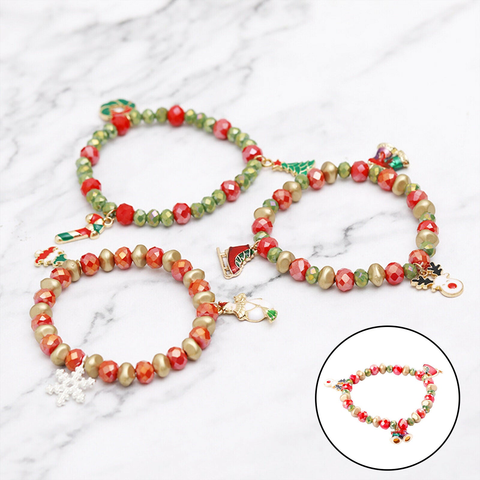 Christmas Beads Bracelet with Pendant Pearly Mixed Colors  Wind chime