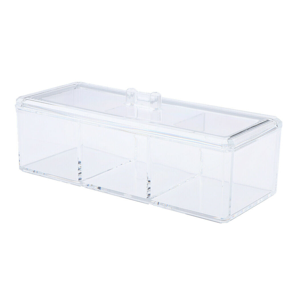 Acrylic 3 Grids Storage Makeup Cosmetic Organizer Decoration Jewelry Box&Lid