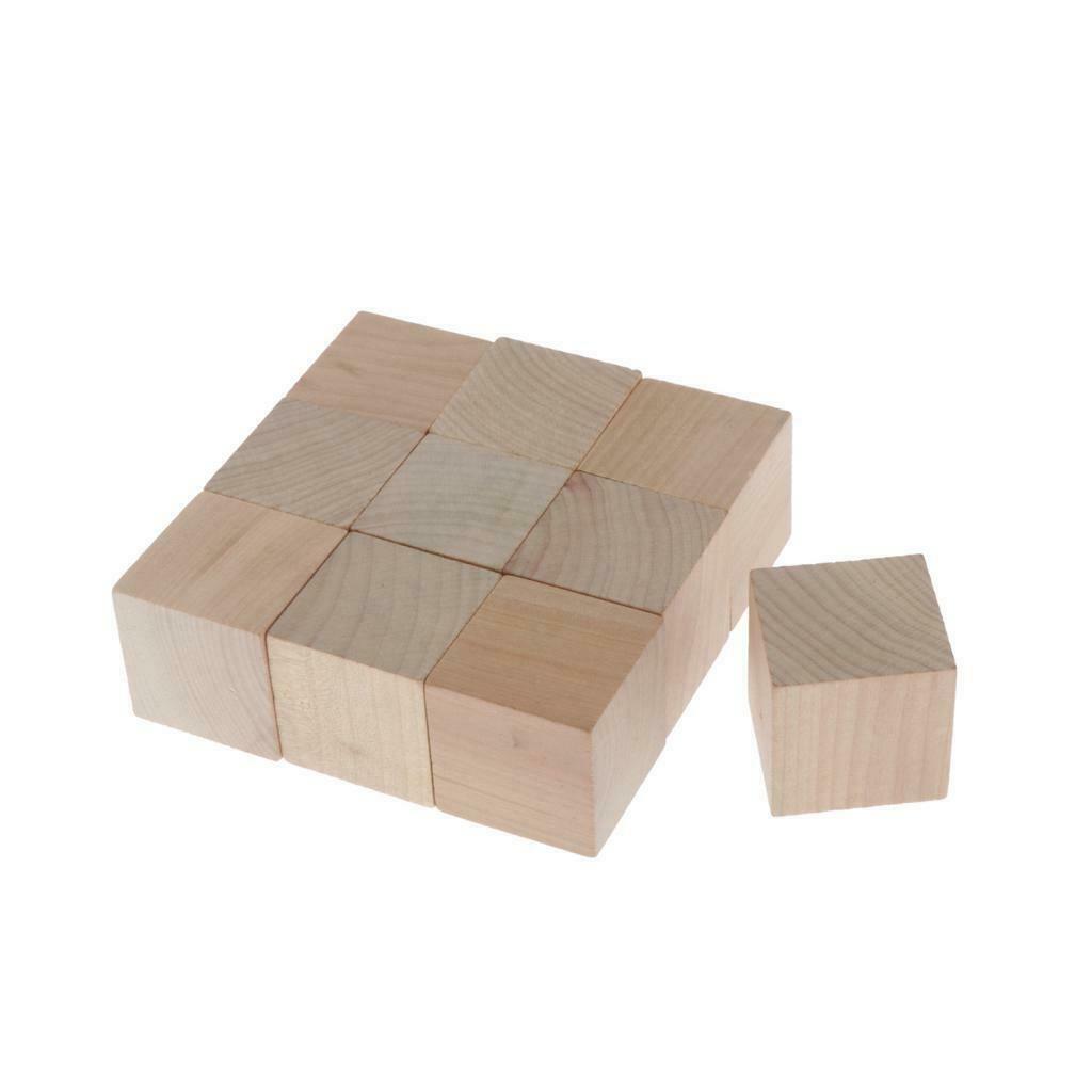 10pcs Blank Wooden Cubes Unfinished Wood Blocks for Art Crafts and Carving
