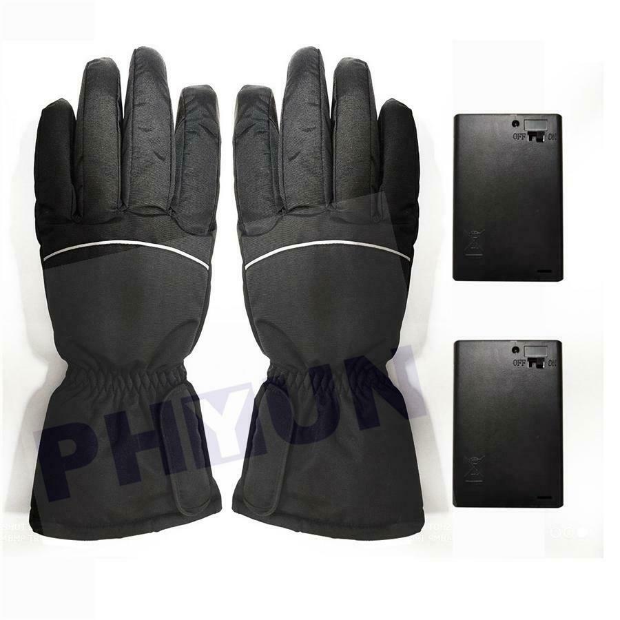Black Motorcycle Fabric Heated Gloves Winter Warm Electric Waterproof Pair