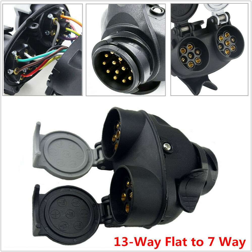 13-Way Pin Flat to 7Way Trailer Plug Socket Adapter RV Boat Change Trailer Hitch