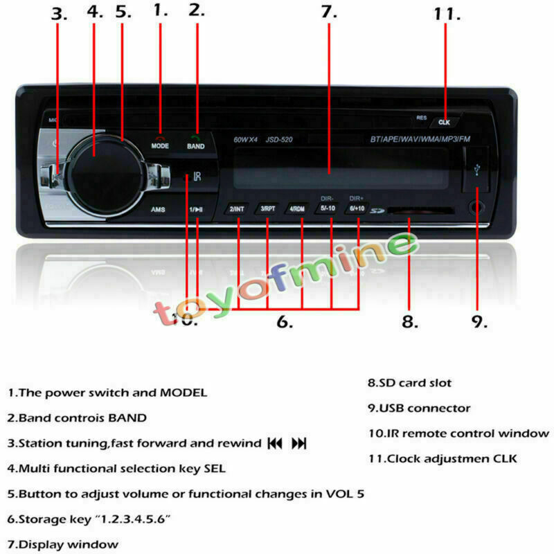 Car Radio Bluetooth Stereo 1 Din Head Unit In Dash MP3/USB/SD/AUX/FM