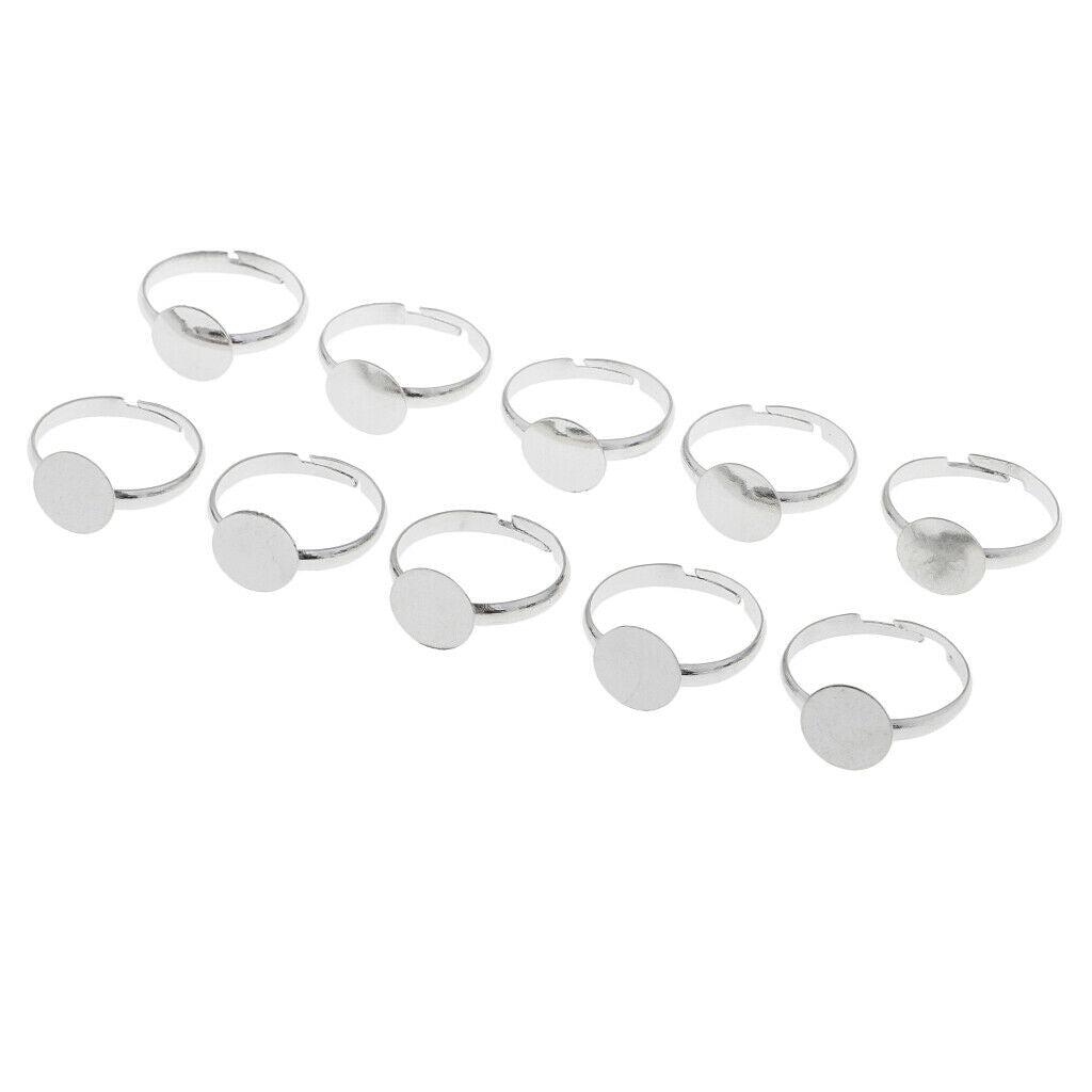 10 Pieces Adjustable Cabochon Ring Findings Base Ring Blanks 10mm