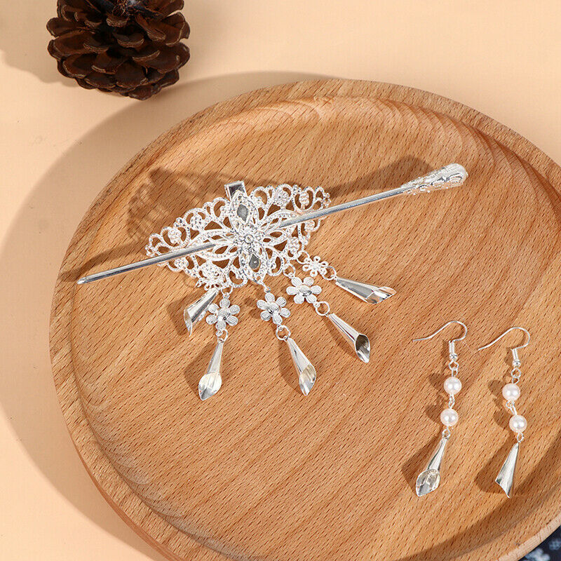 Handmade Chinese 1 Piece Hair Stick 1 Pair Earrings 1 Clip Bun Hair AccessorFCA