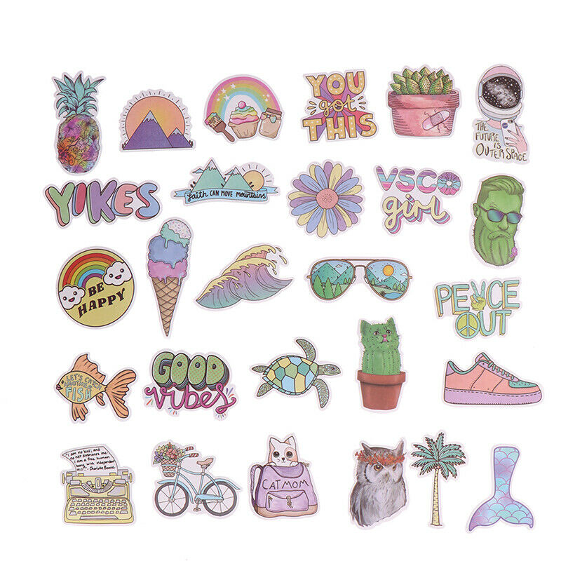 50Pcs Happy vsco Cartoon Stickers Laptop Phone Skateboard Car Suitcase Dec Kt