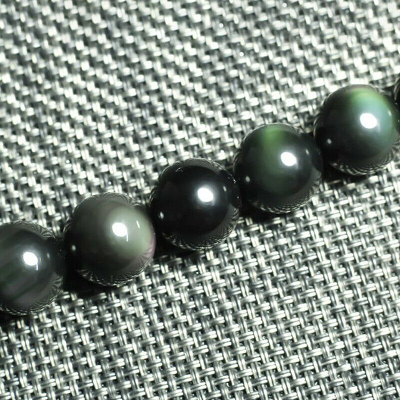 Natural Stone Beads Smooth Black Obsidian Round Loose Beads For DIY Brace.l8