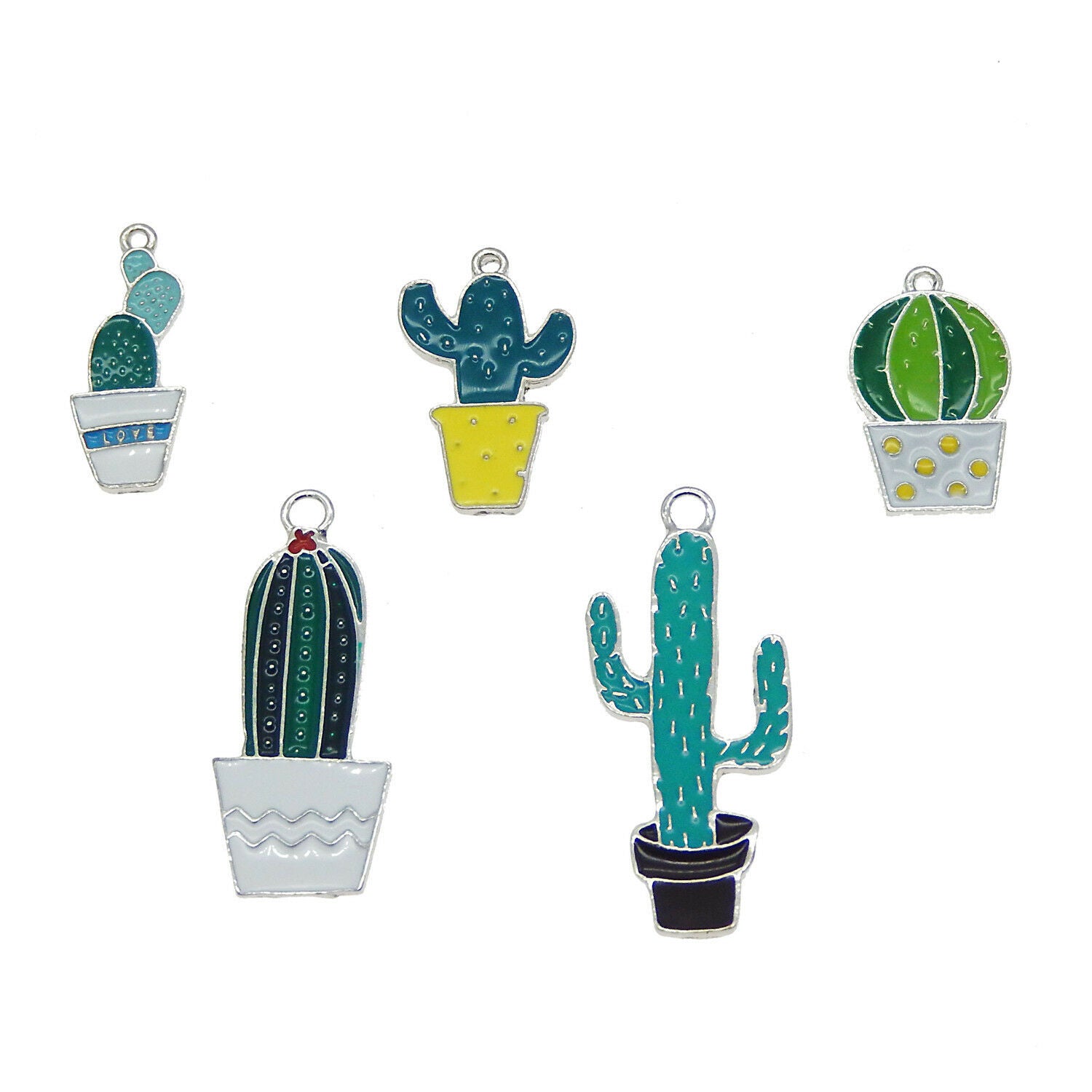 Lot of 5 Enamel Metal Nice Cactus Charm Dangle Earring Pendant Findings DIY