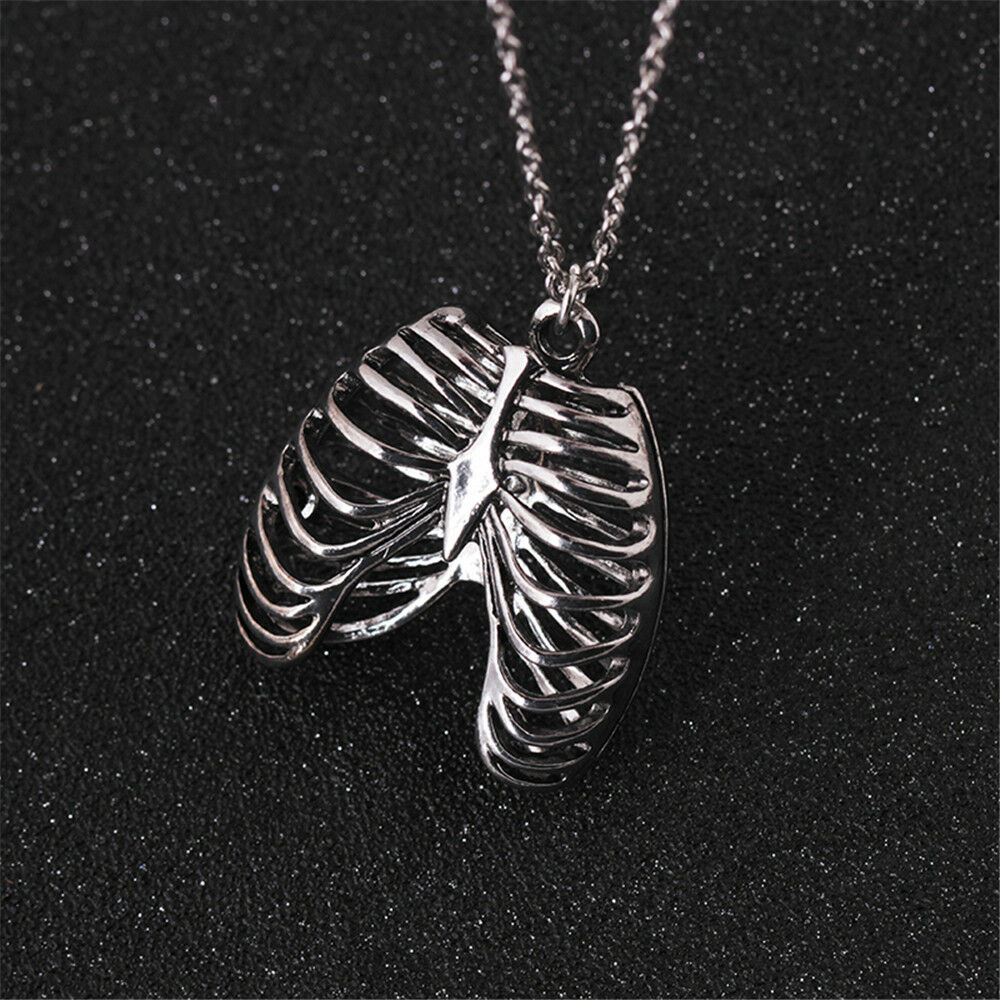 Anatomical Inspired Heart Necklace Human Rib Cage Body Chest Love Pendant Gift