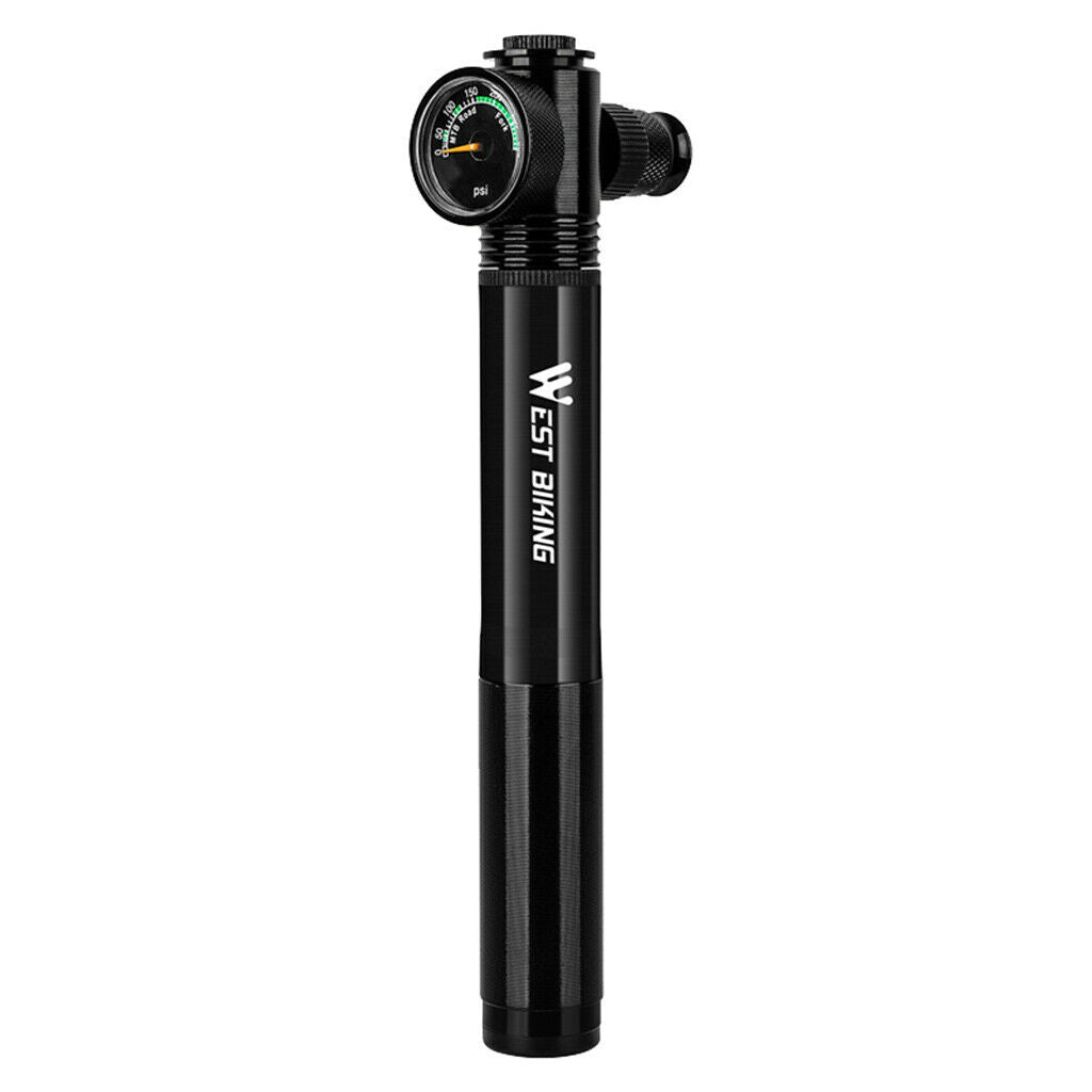 Portable Bike Pump with Gauge 300psi Presta Schrader Dual Valve Pump Black