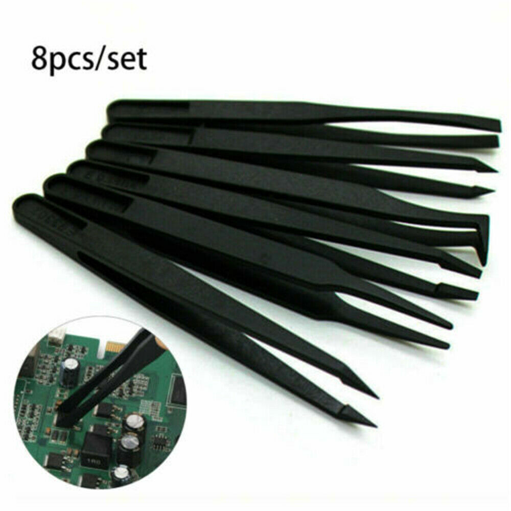UK ESD Anti-static Tweezers Maintenance Repair Plastic Tools - 8 Pcs / Set