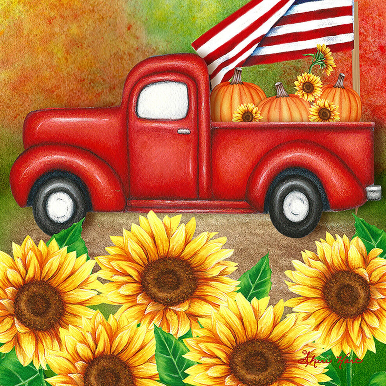 Toland Welcome Harvest Truck 28 x 40 Fall Autumn Sunflower USA House Flag