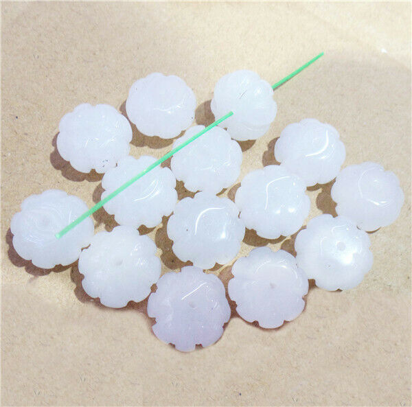 20Pcs 14x8mm White Jade Carved Pumpkin Spacer Loose Beads Halloween DIY HH8436
