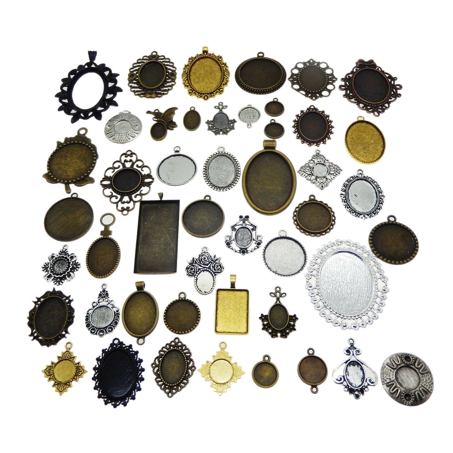 10pcs Mixed Tone Alloy Setting Tray Base Charms Pendant Crafts Findings 38391