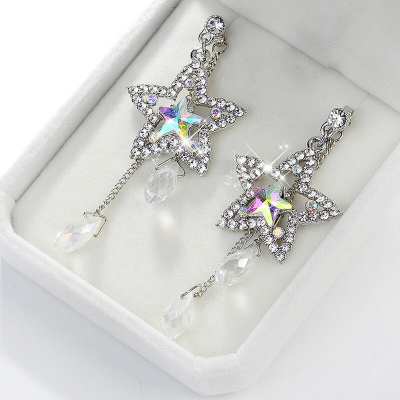 Star Crystal Rhinestone Ear Studs Drop Dangle Earrings Wedding Jewelry Gifts Pip