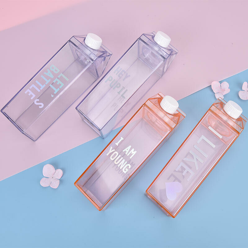 Creative Cute Plastic Clear Milk Carton Water Bottle Transparent Milk Box Cu CH