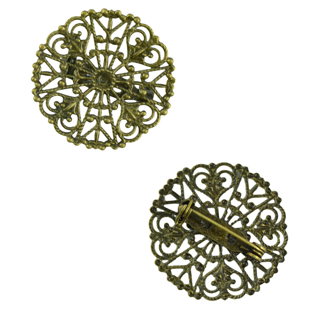 10 Pieces Filigree Blank Flower Brooch Lapel Pin Settings