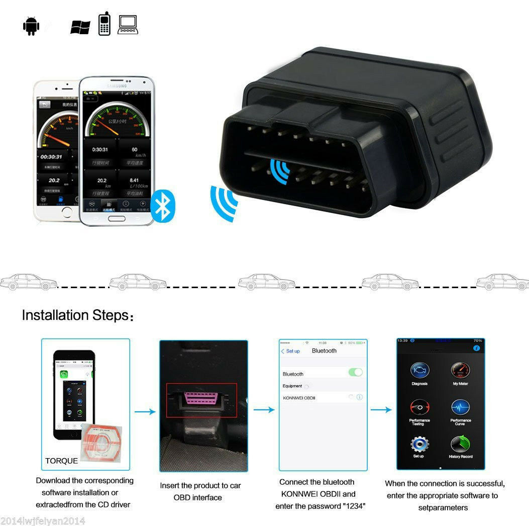 ELM327 OBDII OBD2 KW901 Car Fault Code Reader Bluetooth Diagnostic Scanner Tool