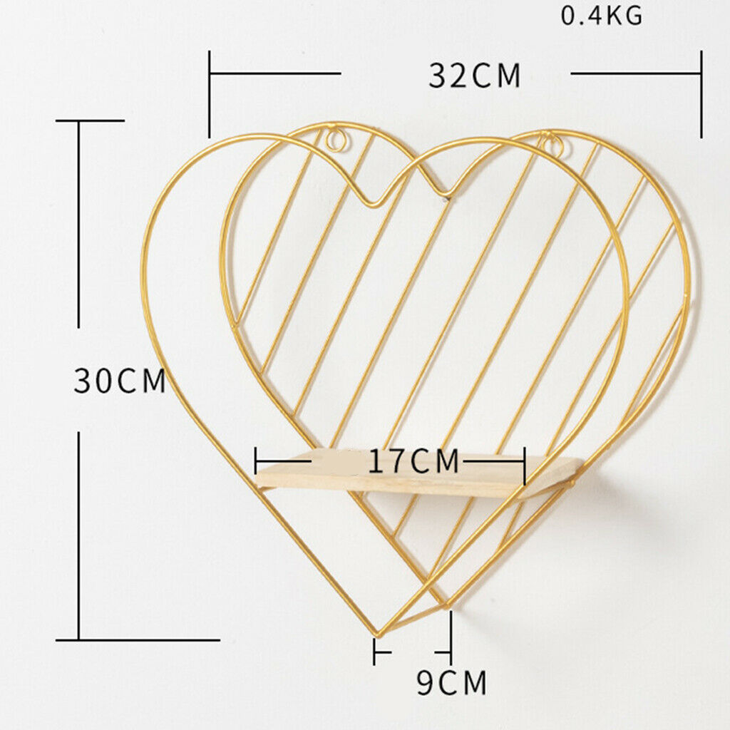Iron Wall Floating Shelves Bathroom Bedroom Office Decor Golden Heart Shaped
