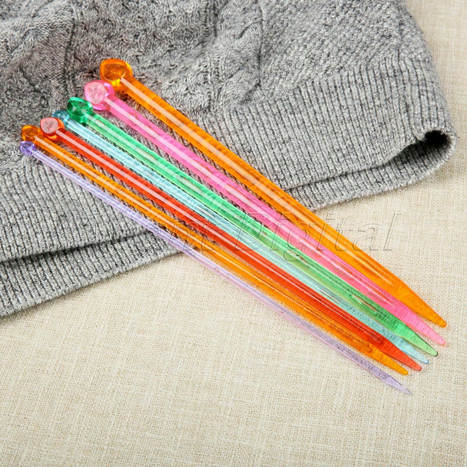Multicolor Plastic Crystal Scarf Sweater Knitting Needles Weaving Tool 14Pcs