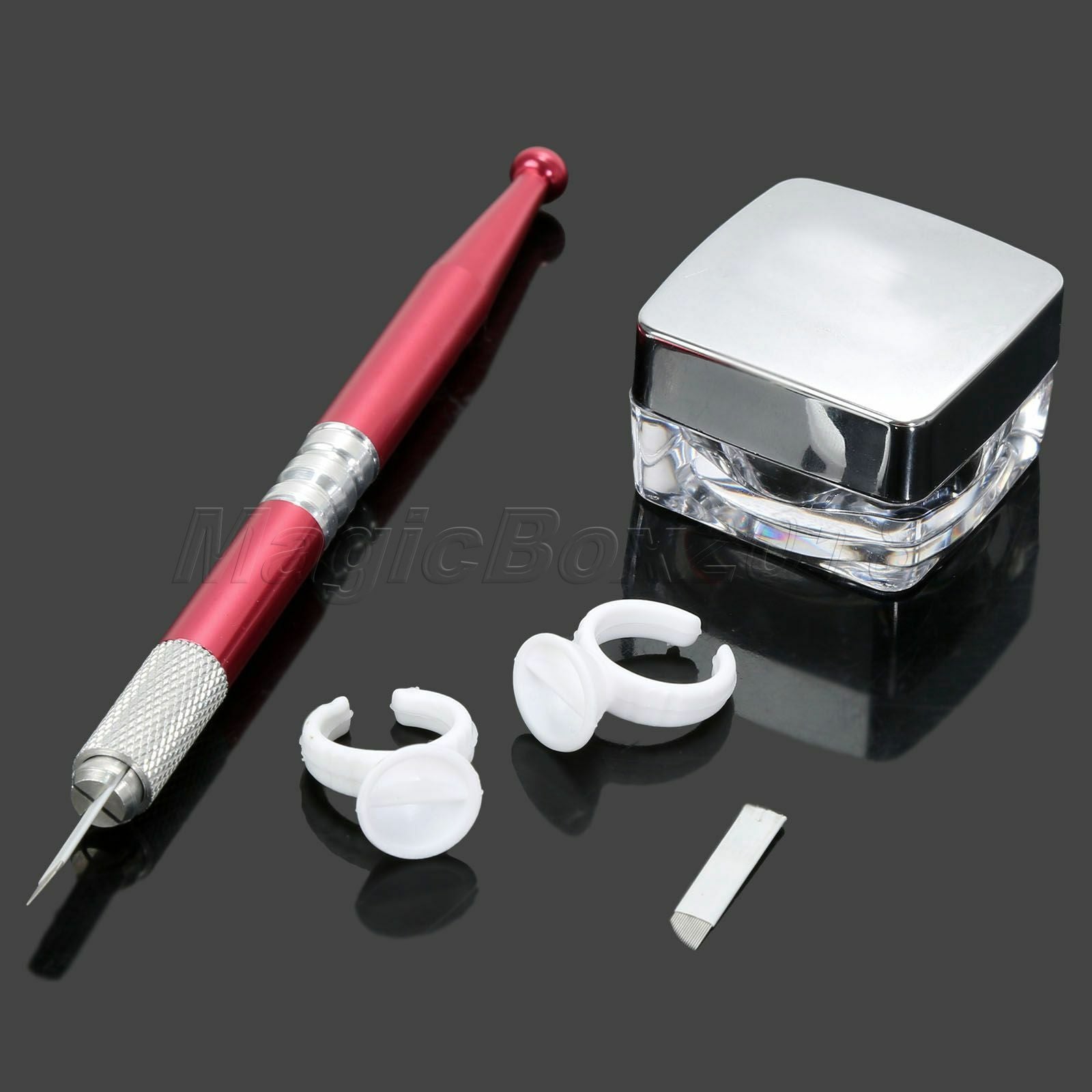 Permanent Eyebrow Makeup Kit Microblading Pen Tattoo 17 Needles Pigment Ink Caps