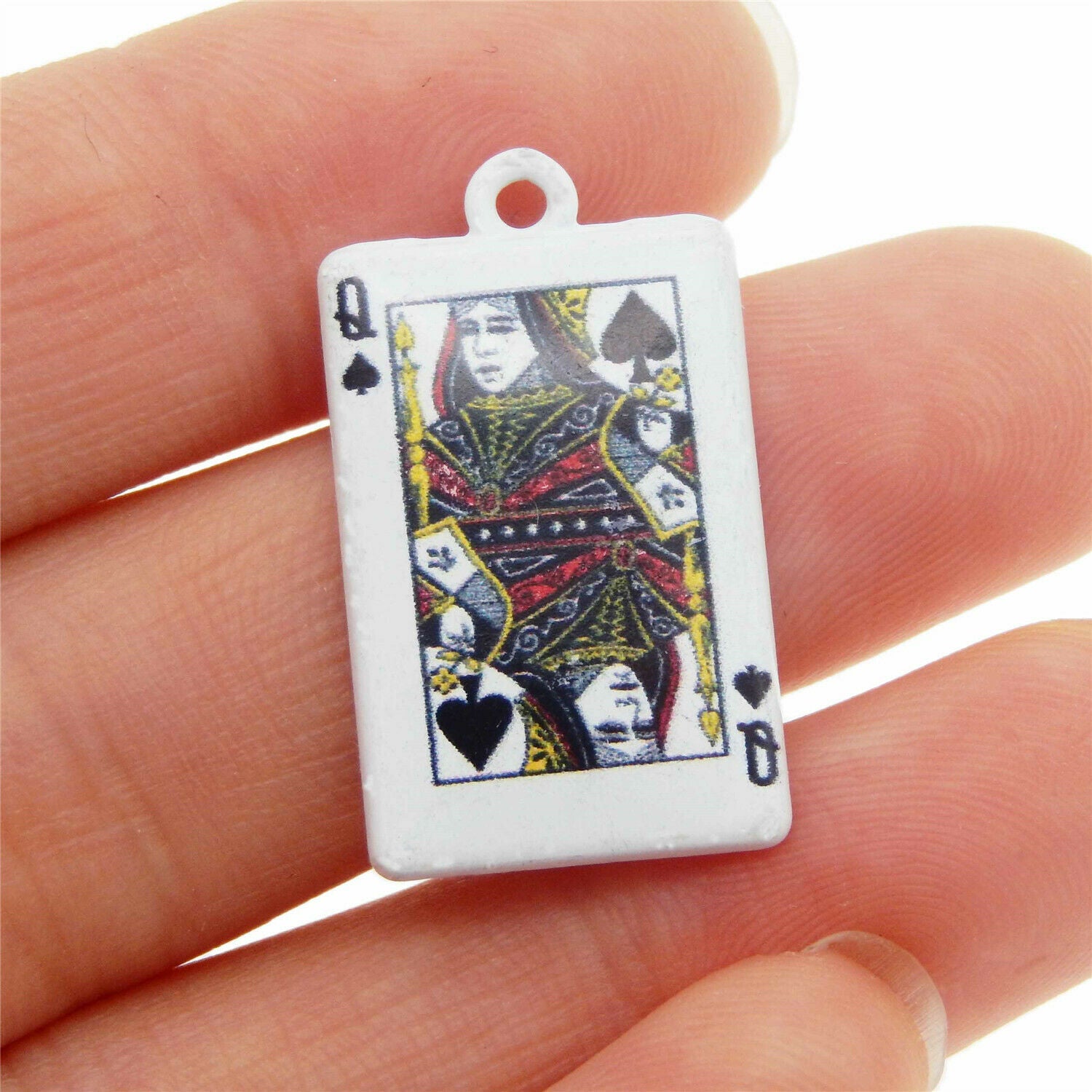10pcs/lot Alloy Jewelry Pendants White Diamond Queen Poker Charms Accessories