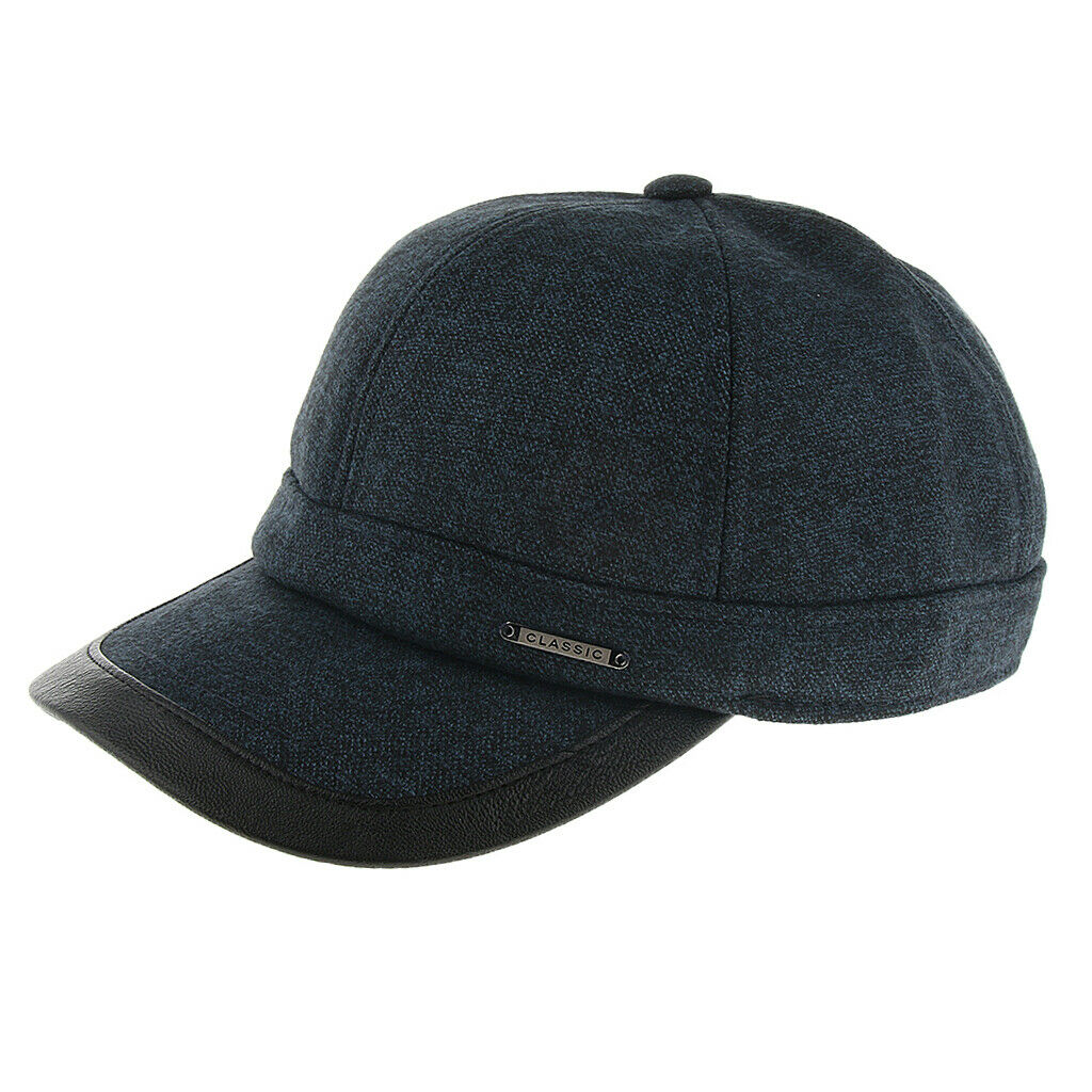 Men's Winter Warm Woolen Peaked Baseball   Hat with Earmuffs Metal Buckle Dark