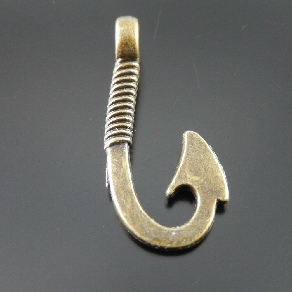 20 pcs Antiqued Bronze Fish hook Metal Pendant Bracelet Making Charm 25*14*3mm