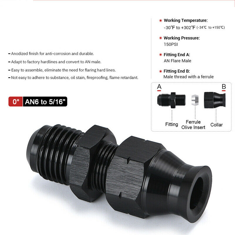 6AN to 5/16" 8mm Outer Fuel Adapter Fitting Quick Connect w/Thread Female 150psi