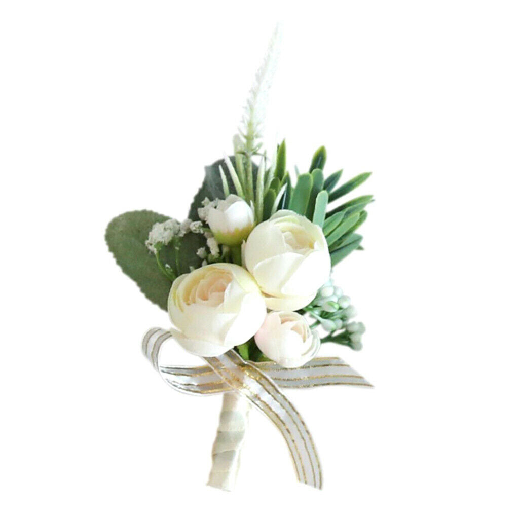 Artificial Tea Flower Boutonniere Wedding Party Corsage Wrist Flower Brooch