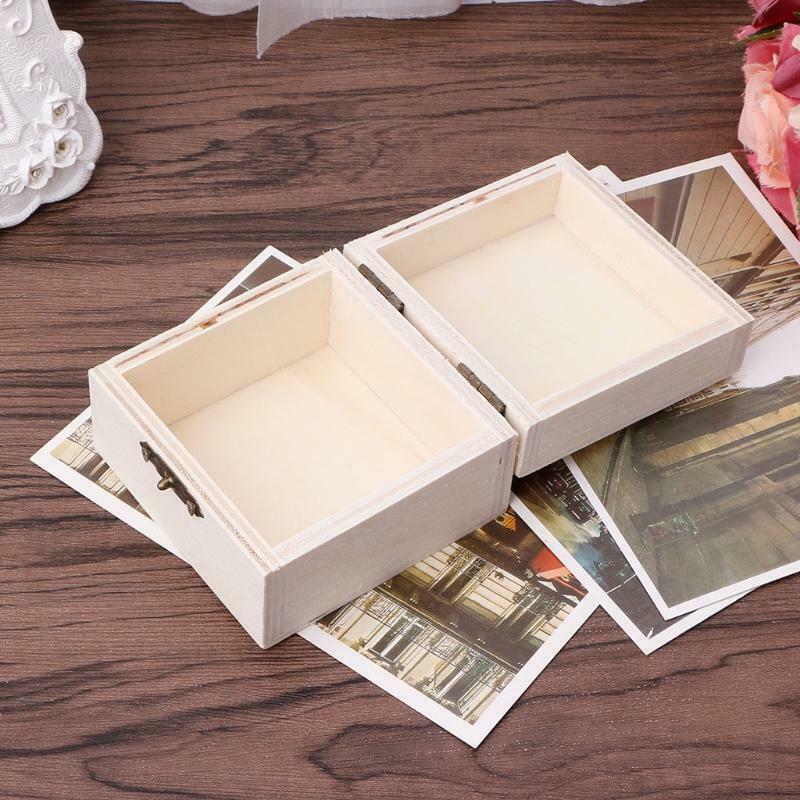 Wooden Square Jewelry Storage Box Wood Base Crafts Case Art Decor Kids DIY Toys