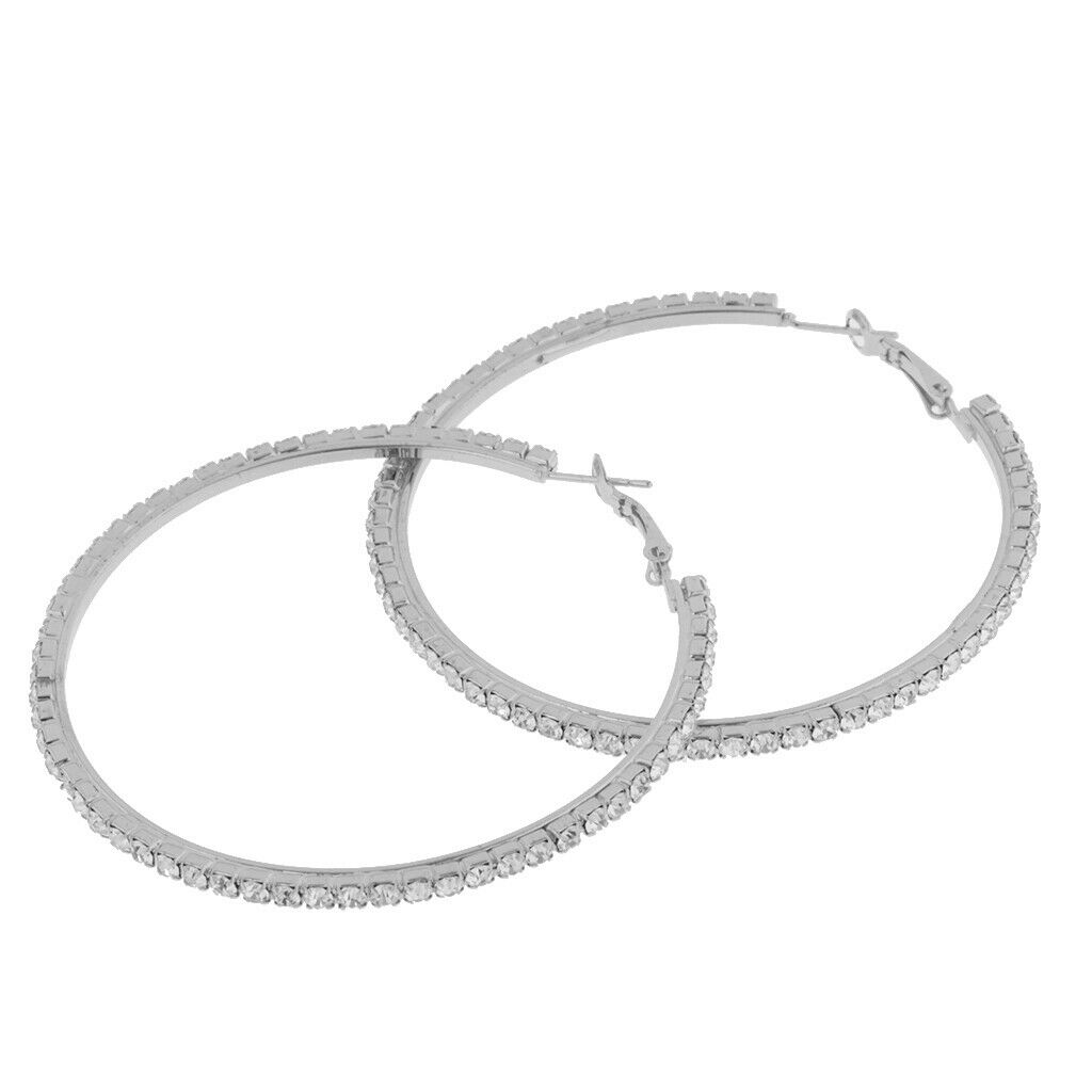 Women Girls Crystal Alloy Smooth Big Large Round Hoop Earrings 80mm 2Pairs