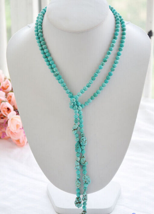 real 6mm round turquoise /blue baroque bead necklace 52" AAA