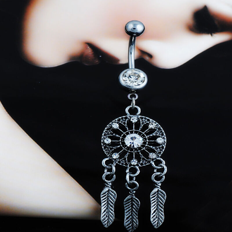 Body Jewelry Crystal Dream Catcher Navel Dangle Belly Barbell Button Bar Ring