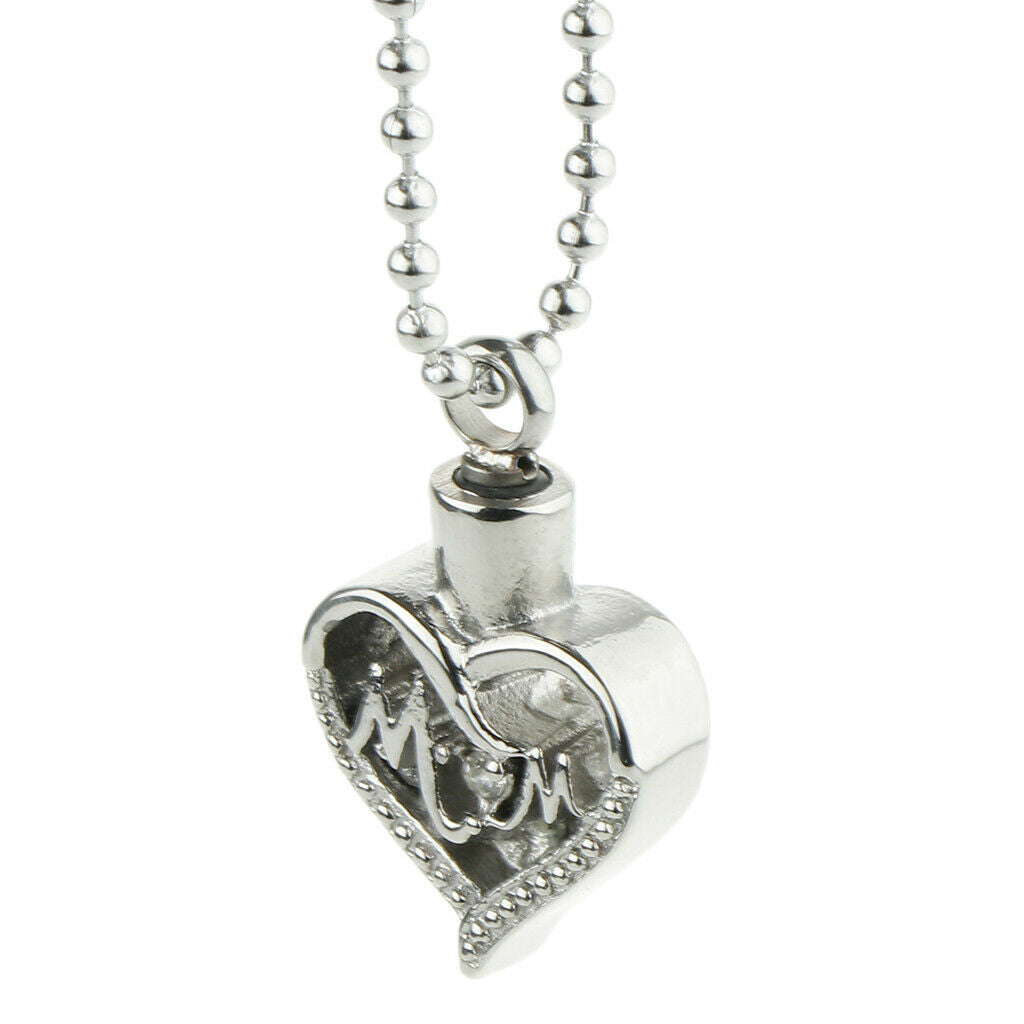 Stainless Steel Cremation Urn Pendant Necklace Ball Bead Chain Mom