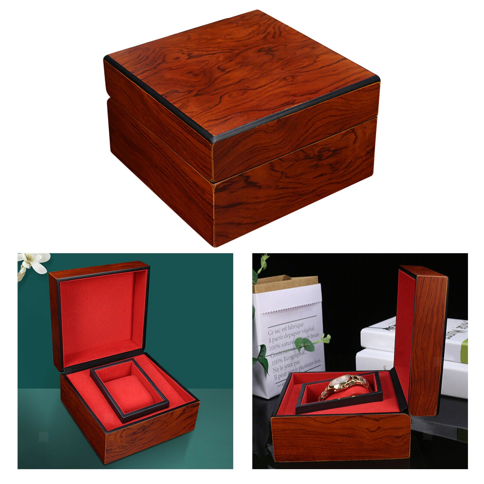 Wooden Single Slot Watch Case Women Men Bangle Wristwatch Display Holder