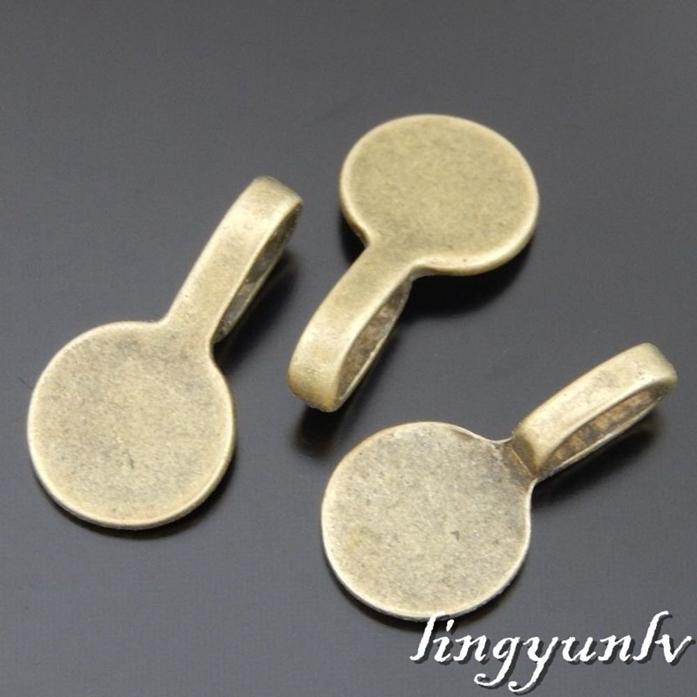 40 pcs Retro Bronze Alloy Glue On Bails Round Flat Pad Pendant Connectors 17*9mm