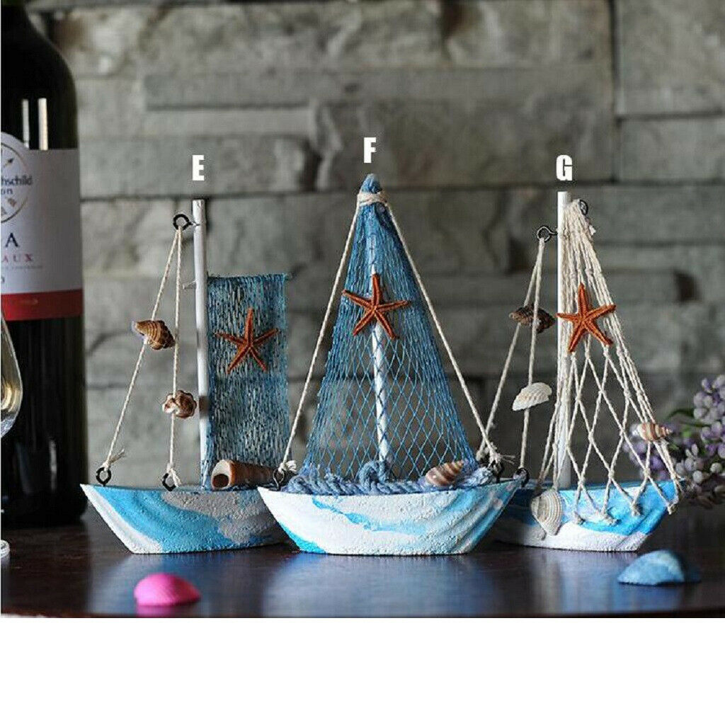 3 Pcs Table Ornament Fishing Net Sailing Boat Aquarium Marine Nautical Art