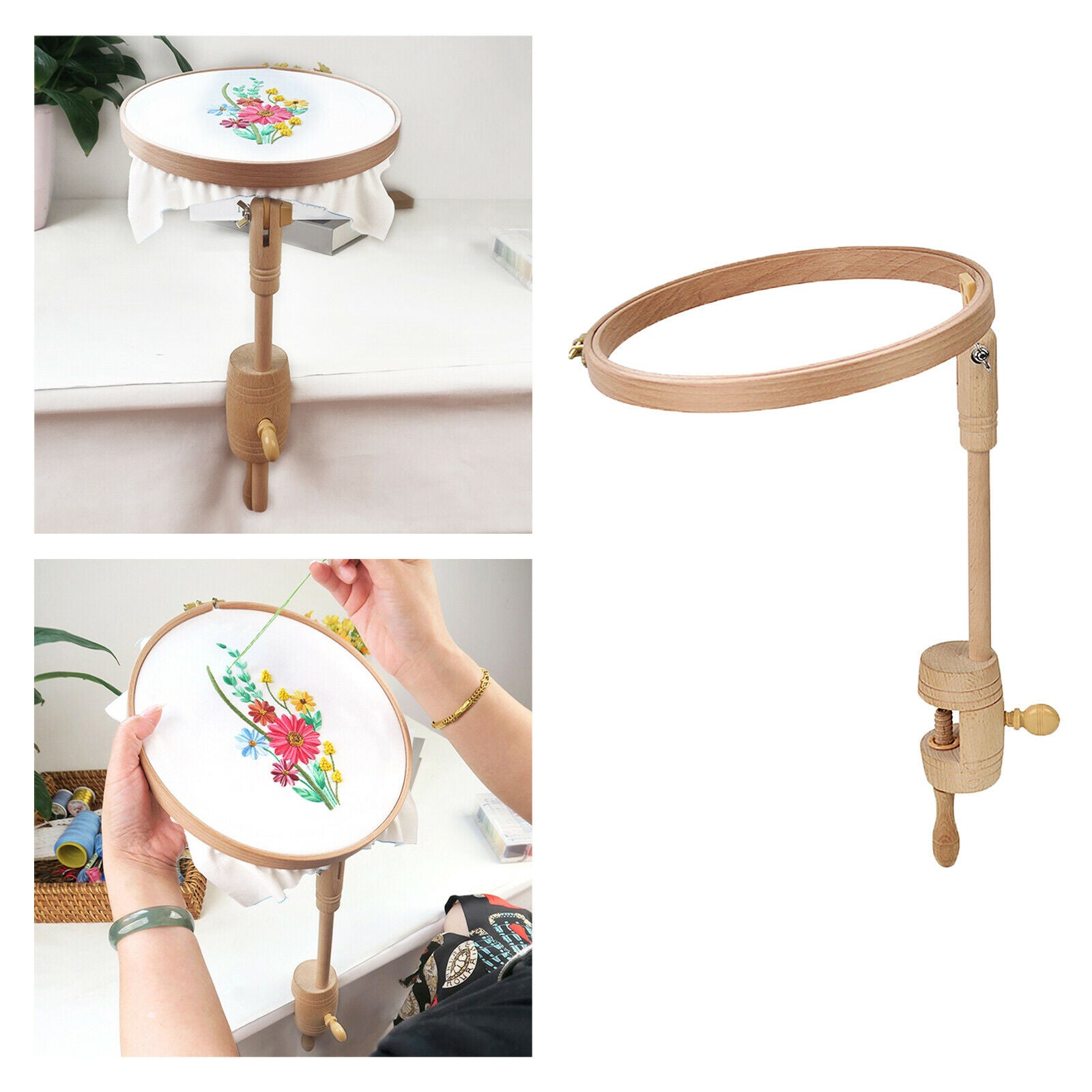 Embroidery Stand Rotated Natural Beech Wooden Adjustable Cross Stitch Lap Frame