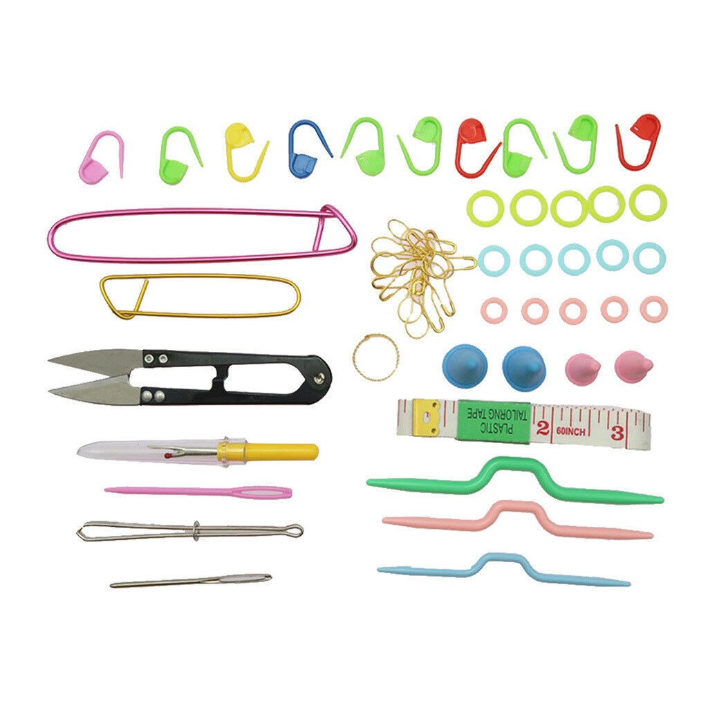 57pcs Knitting Crochet Sewing Accessories Tool Kit Tape Cable Needles Marker