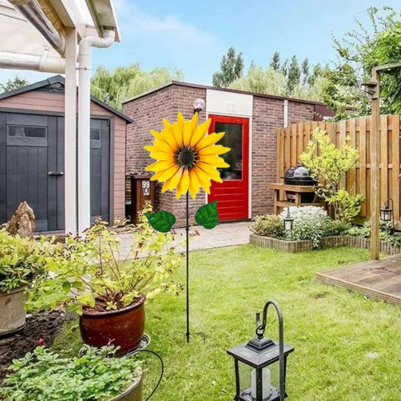 Metal Pinwheel Wind Spinner with Ground Stake Outside Yard Garden Toys