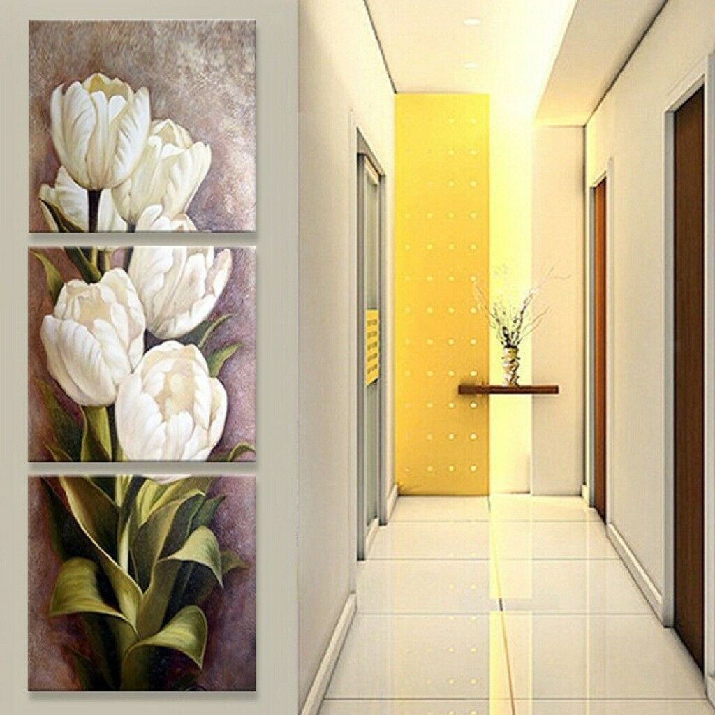 Floral Canvas Art Tulip Flower Wall Painting Bedroom 3 Panels Print Decor