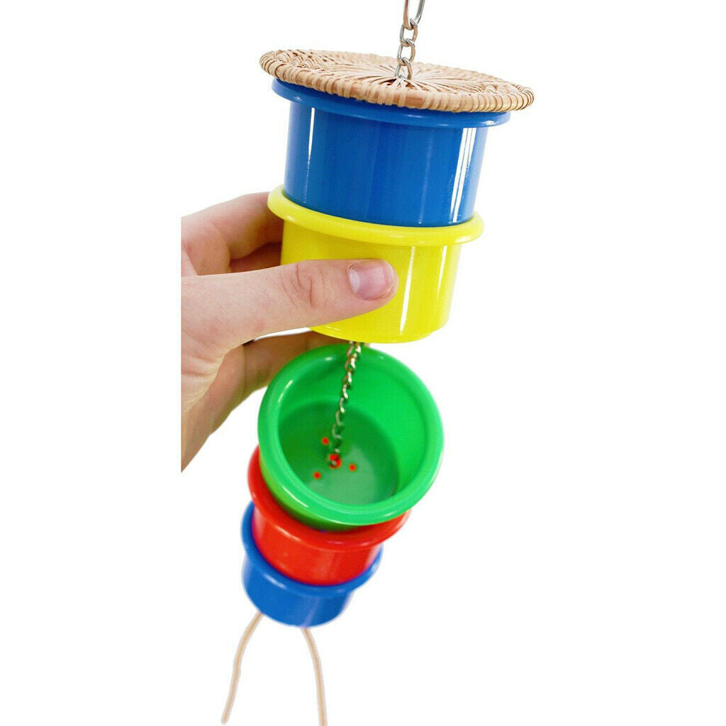 Plastic Bird Parrot Stainless Steel Feeding Drinking Hanging Cup Food Bowl Food