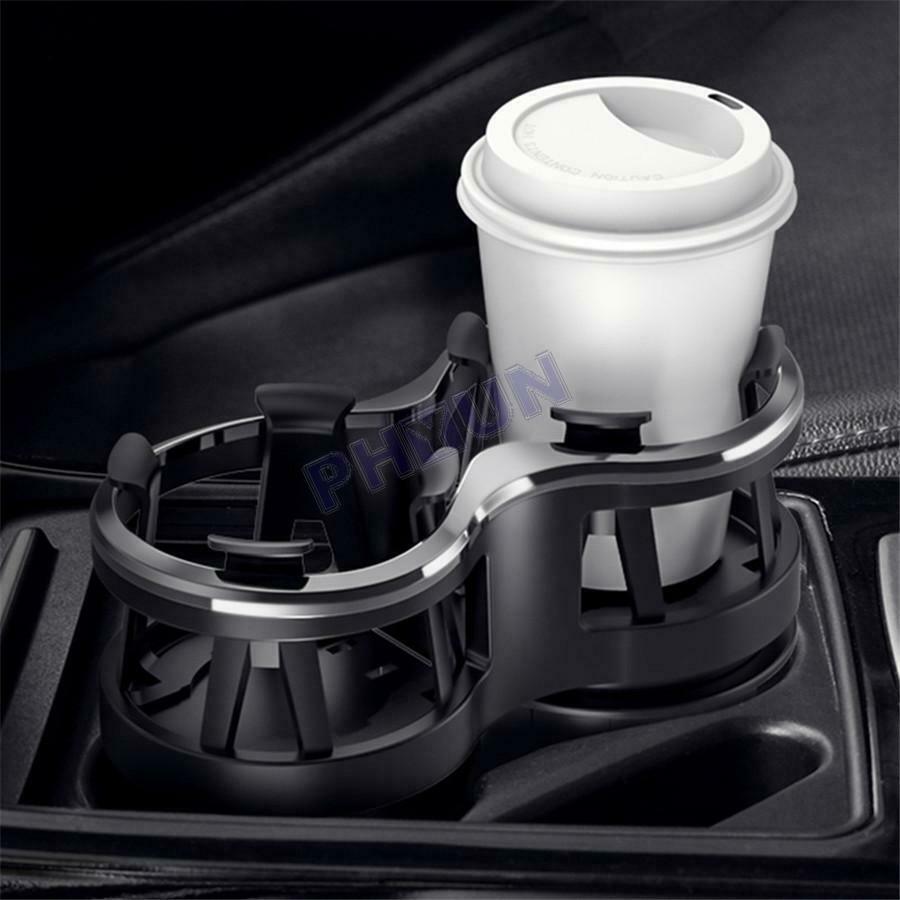 Universal Car Mounted Drink Holder Adjustable Base Elastic Double Frame Black