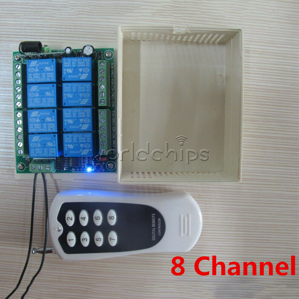 DC 12V 8CH Channel Relay RF Switch 1000m Remote Control Transmitter+ Receiver
