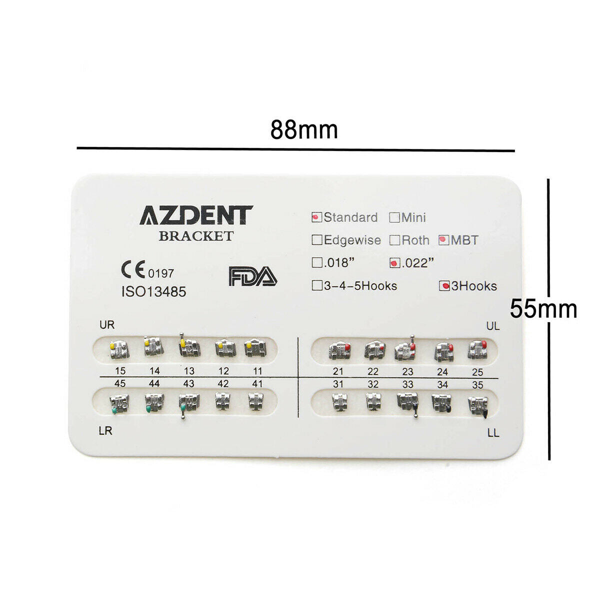 30 Packs Dental Orthodontic Bracket Braces Standard MBT Slot .022 Hooks 3 AZDENT