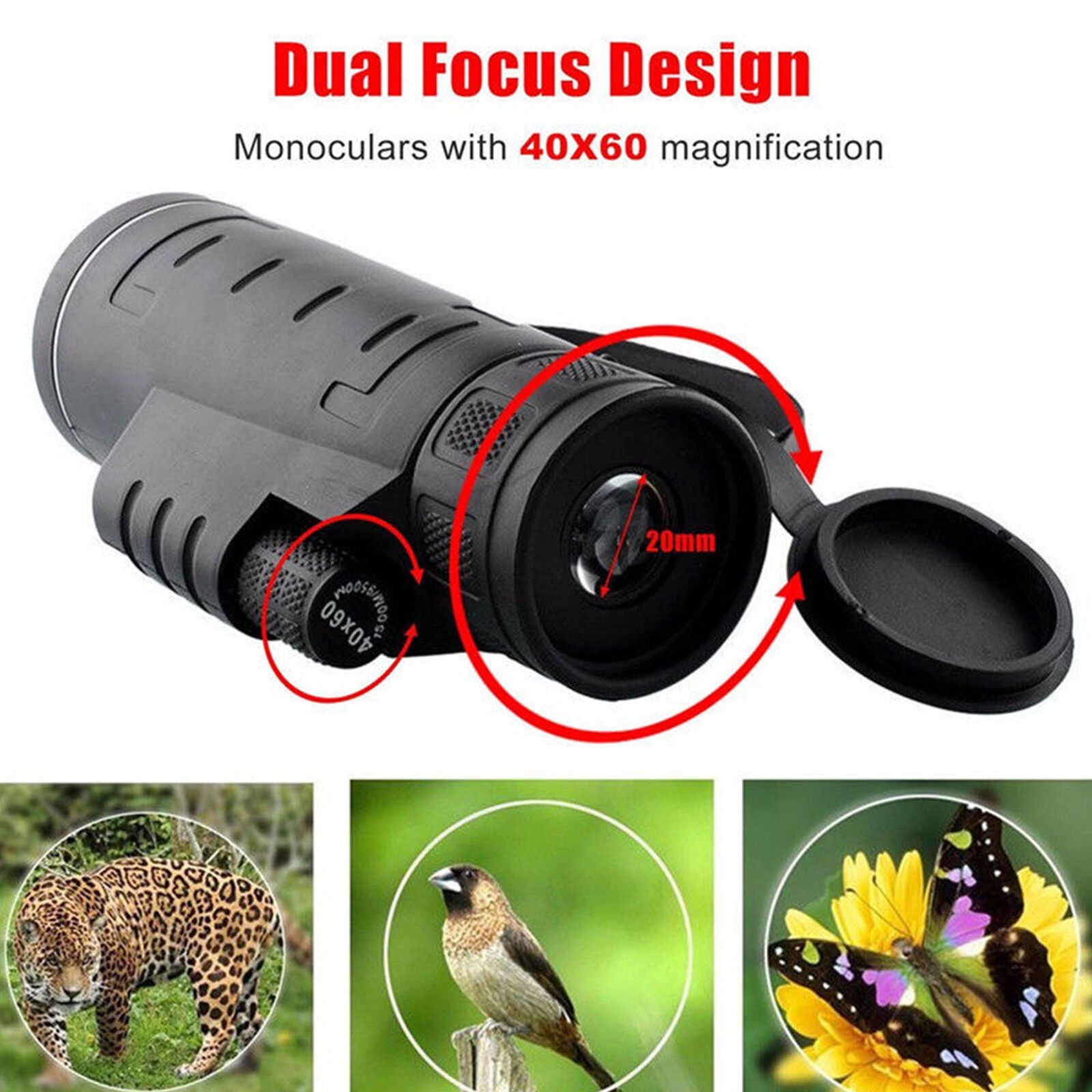 Night Vision 40x60 Travel HD Dual Focus Optical Prism Monocular Telescope F3Z4
