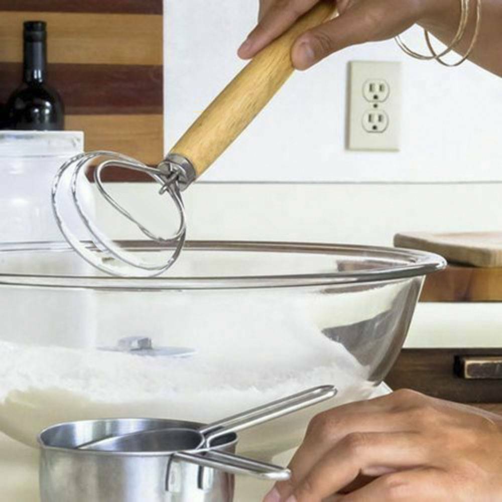 22cm Stainless Steel Danish Dough Whisk with Wood Handle Kitchen Baking Tools *1